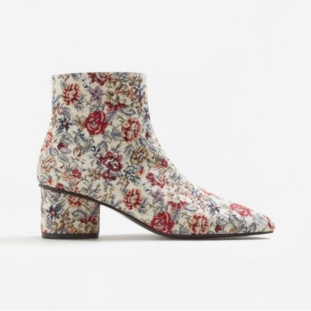 Mango Jacquard Tapestry Ankle Bootie Block Heel Floral 41 or 10.5/11